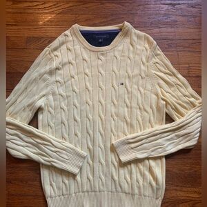 Tommy Hilfiger Crew Neck Cable Knit Sweater Mens Large Pale Yellow